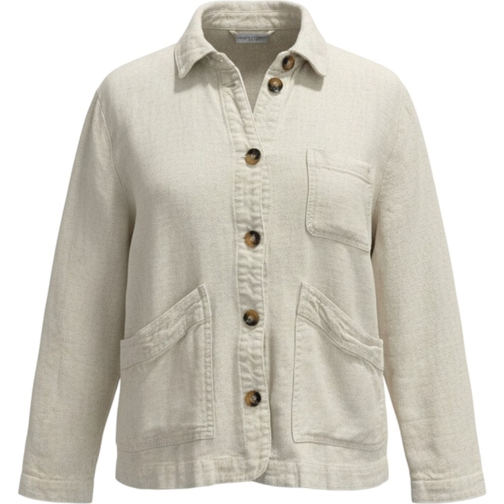 La Petite Etoile Paris Oatmeal Beige Utility Button Front Shirt Jacket Size 2